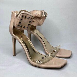 Rouge Helium Evermore-35 Stud Mini Pouch Nude Patent Leather Heels Size 10